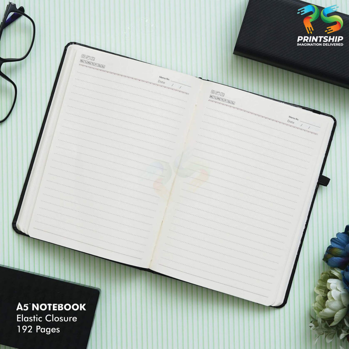 Black A5 PU Notebook with Elastic Closure - product image 2