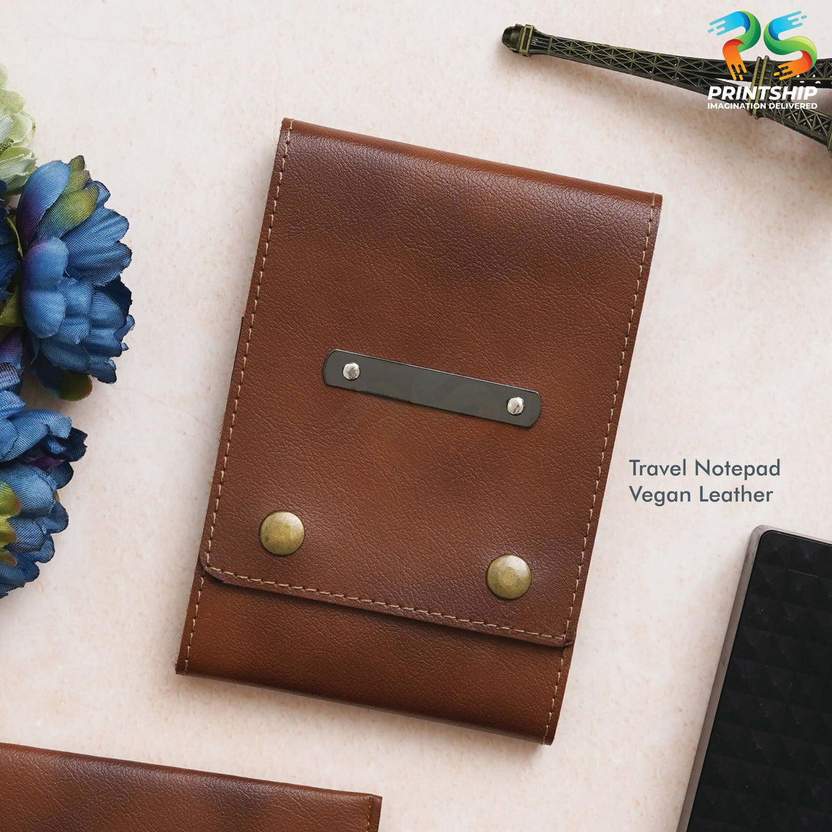 Tan Vegan Leather Travel Notepad - corporate gift by YuBingo