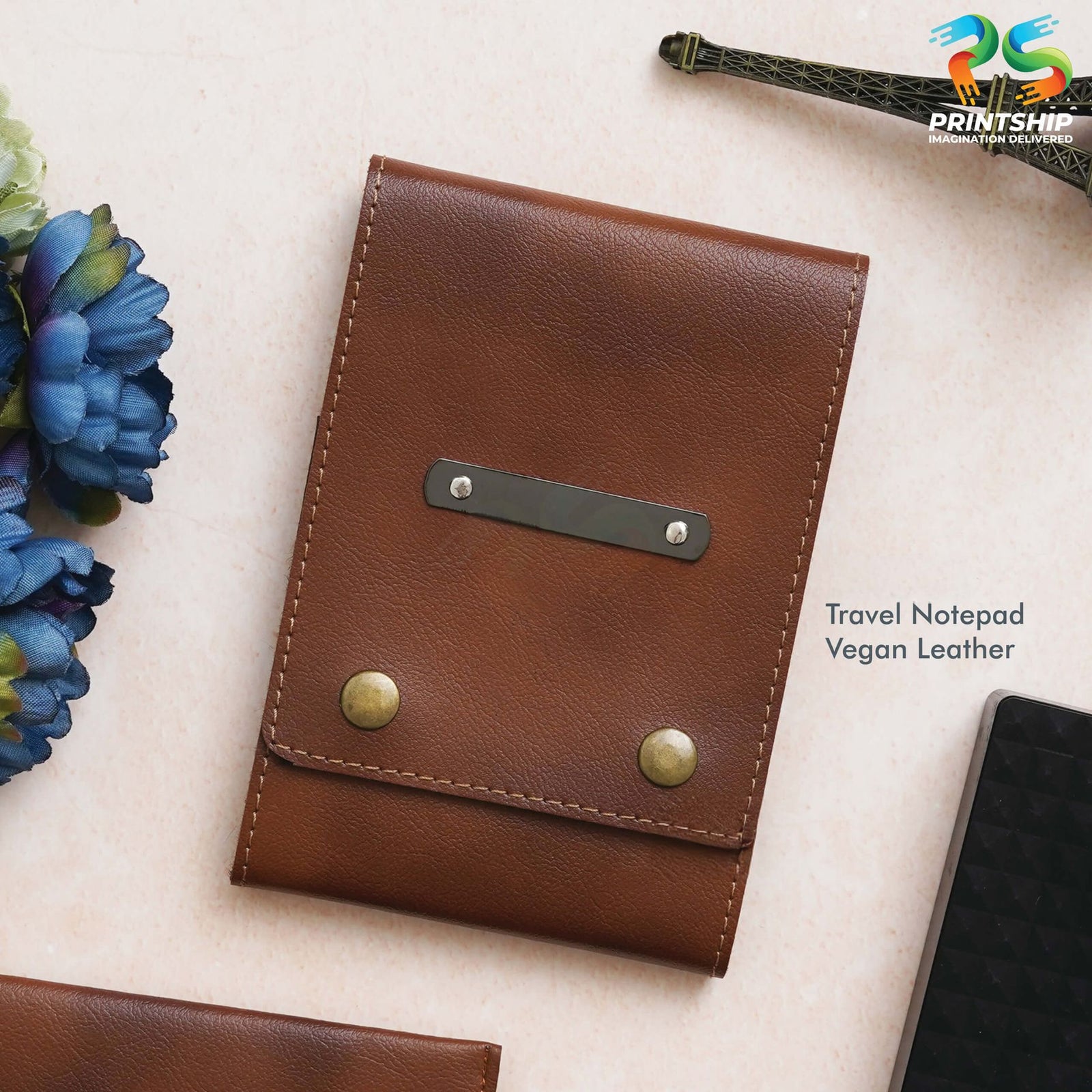 Tan Vegan Leather Travel Notepad - corporate gift by YuBingo