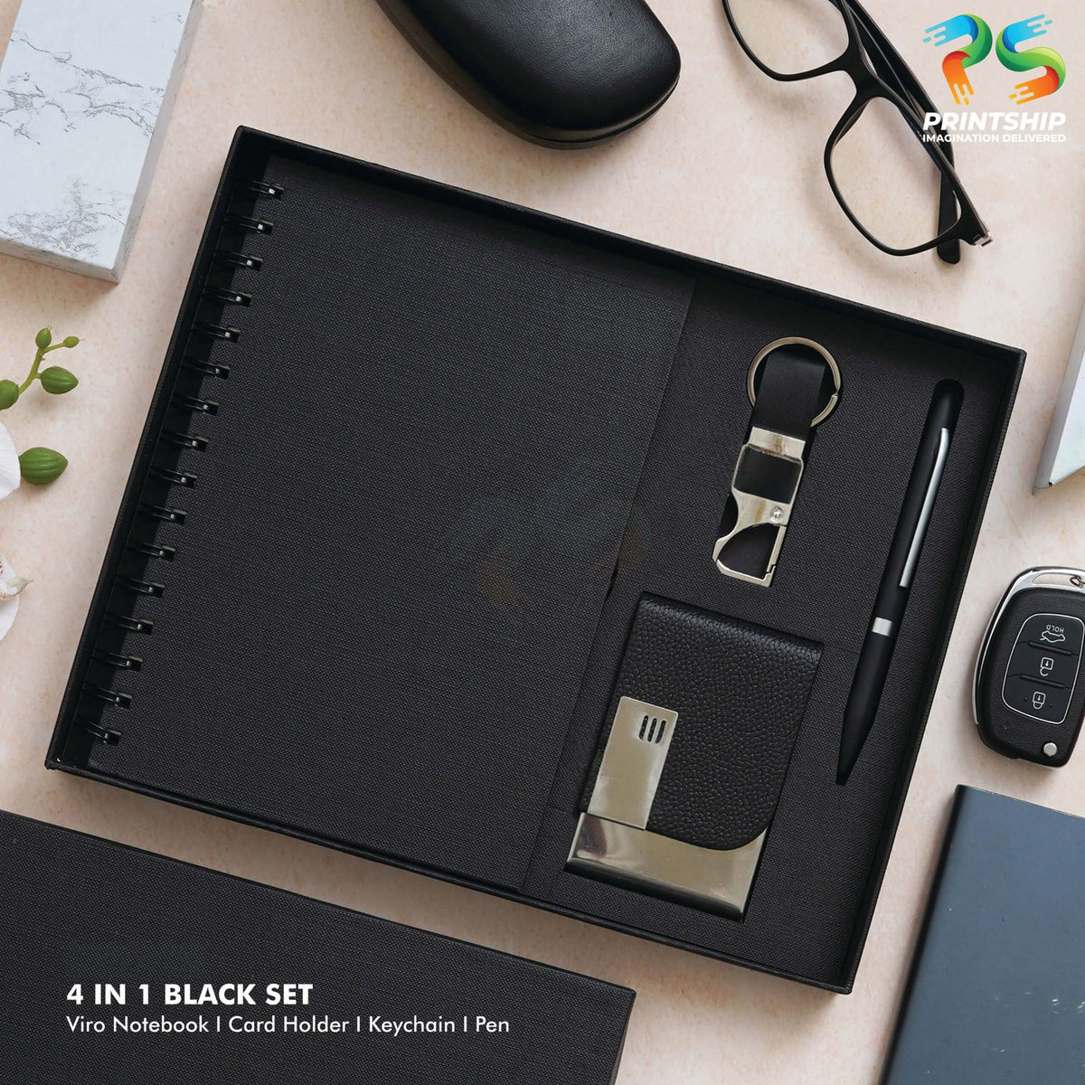 Black Vegan Leather Office Gift Set - corporate gift by YuBingo