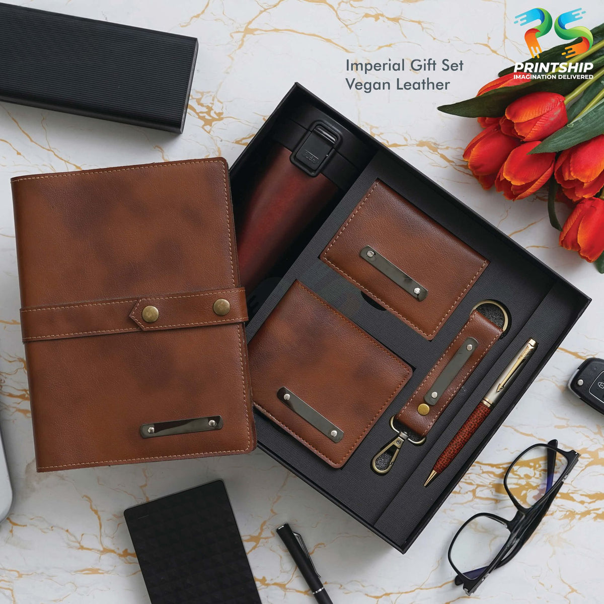 Tan Vegan Leather Travel Gift Set - product image 4