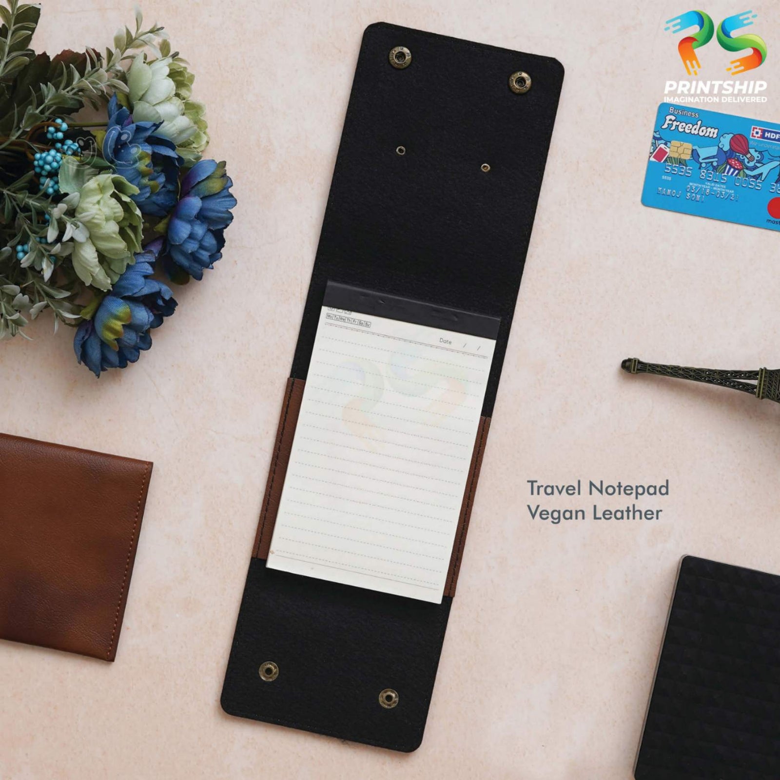 Tan Vegan Leather Travel Notepad - corporate gift by YuBingo