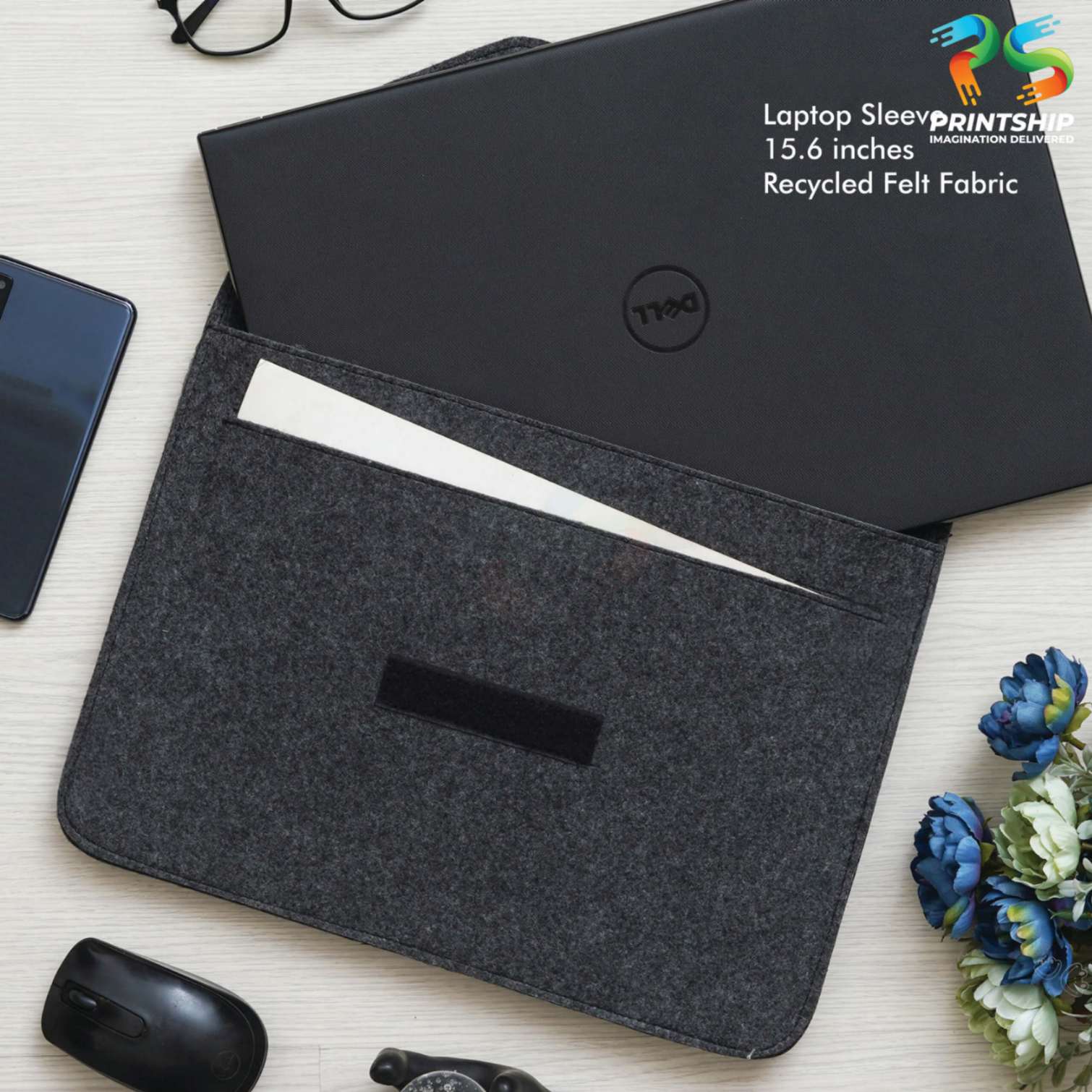 Black Recycled Felt Laptop Sleeve - 15.6 Inch - corporate gift by YuBingo