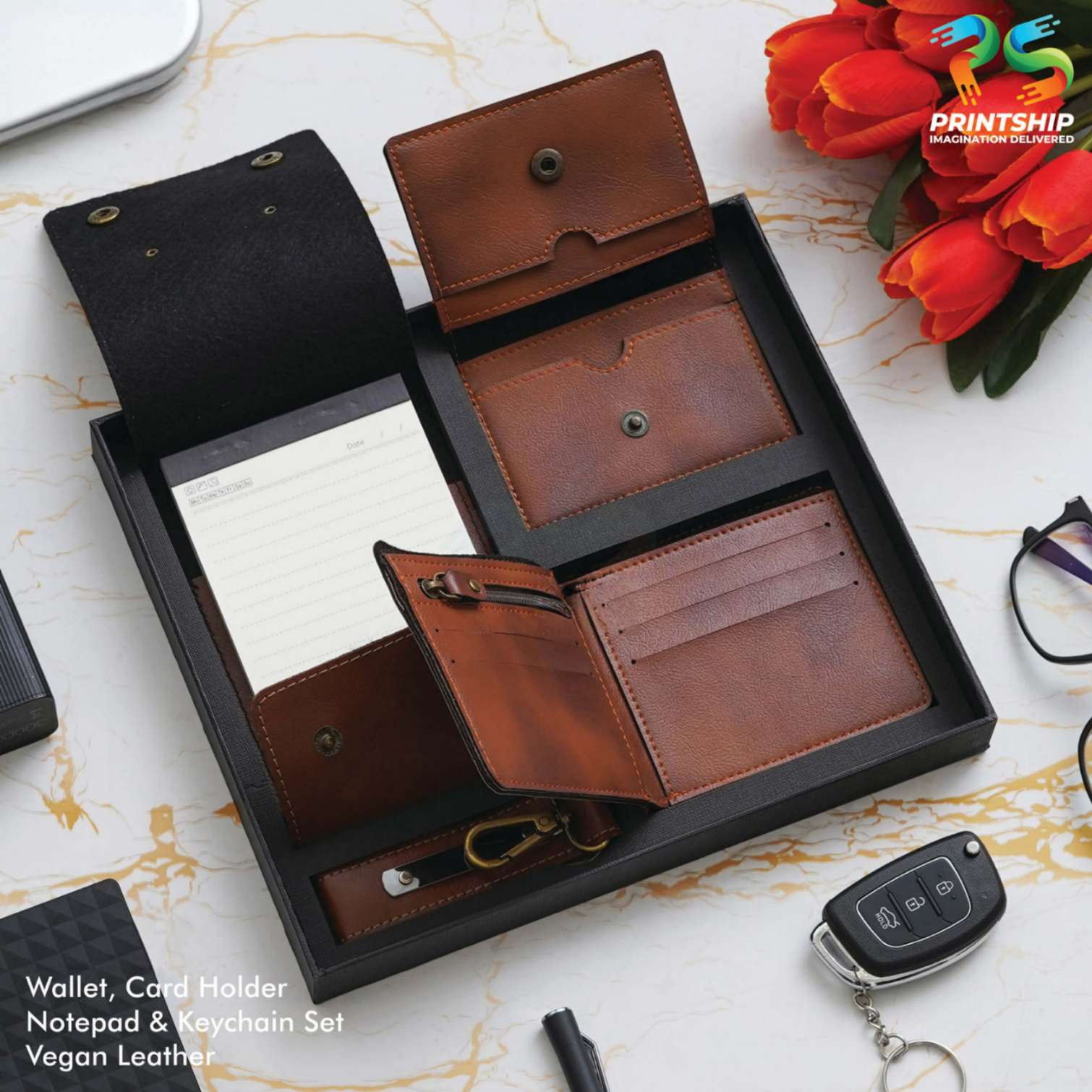 Tan Vegan Leather Notepad Set - corporate gift by YuBingo