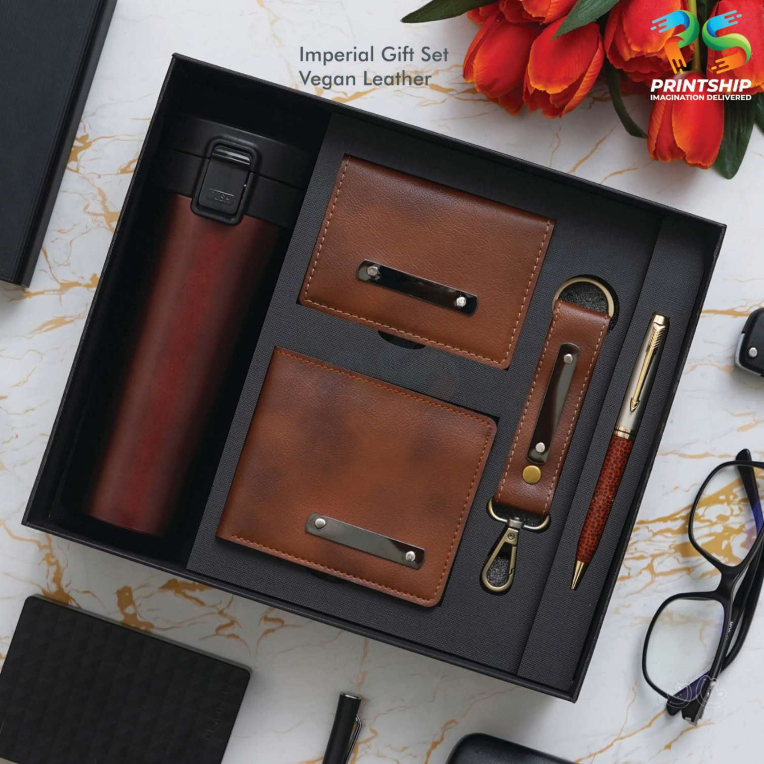 Tan Vegan Leather Travel Gift Set - product image 3