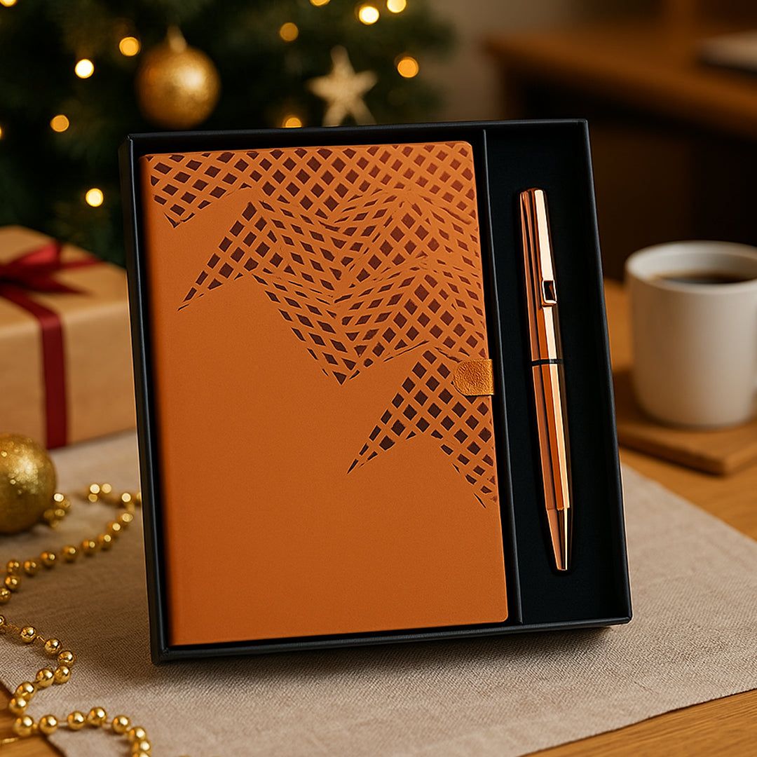 2 in 1 Set: A5 Notebook with Luster Metal Pen in Gift Box - corporate gift by YuBingo