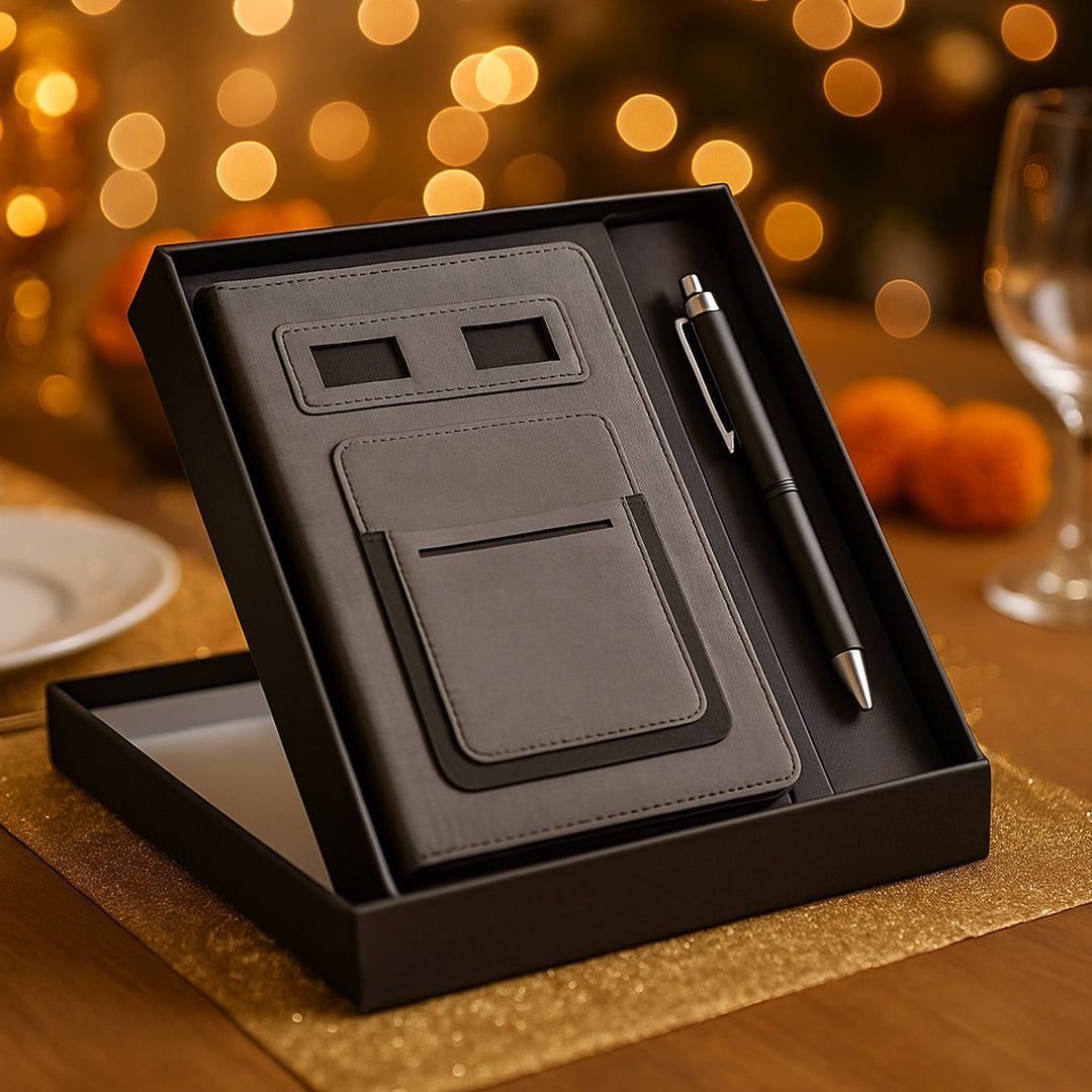 Gray Notebook Gift Set: Multifunction Notebook With Classy Metal Pen - corporate gift by YuBingo