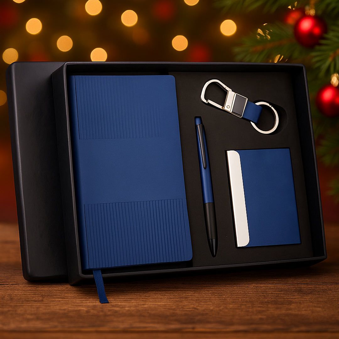 Premium 4 pc Notebook Gift Set with Pen, Keychain & Card Holder - corporate gift by YuBingo