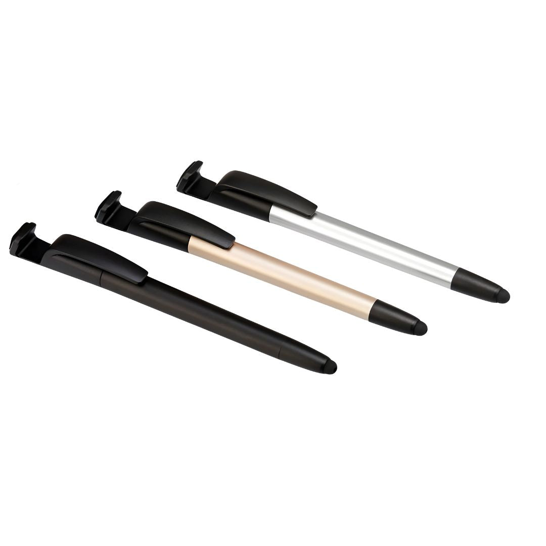 L124 4 In 1 Pen With Mobile Stand, Stylus & Cleaner - Black - corporate gift by YuBingo