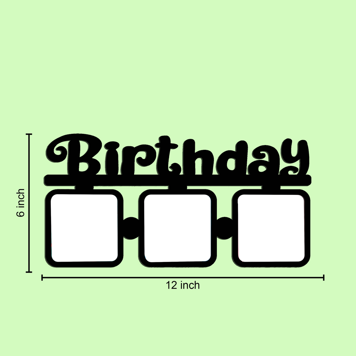 Laser Cut Photo Frame Birthday Photos with Three Photos - MDF Wood Wall Hanging, 12 x 6 Inches - product image 2