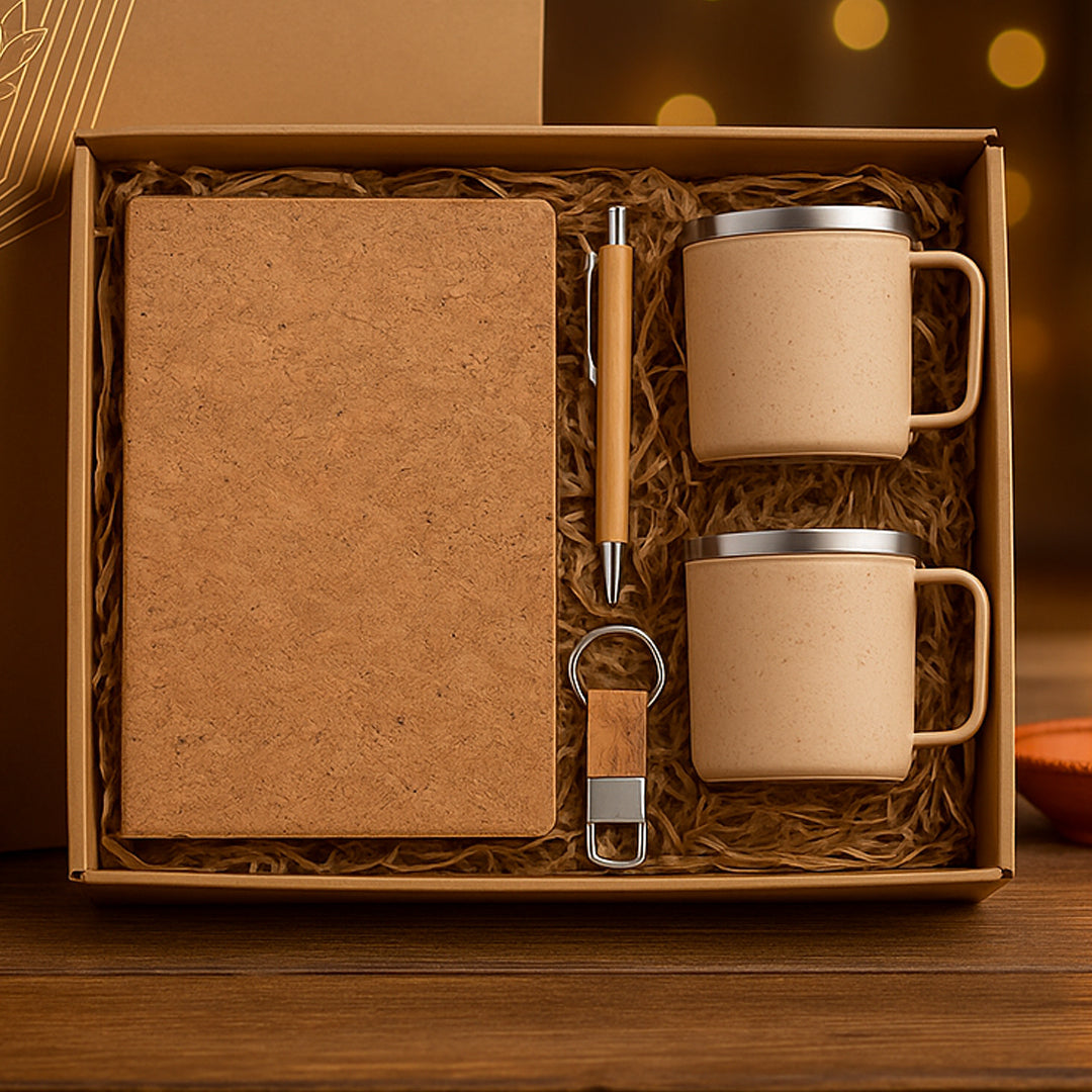 Q107  EcoSet 1 - Premium Eco-Friendly Gift Set with Notebook, Mugs, Pen & Keychain - corporate gift by YuBingo