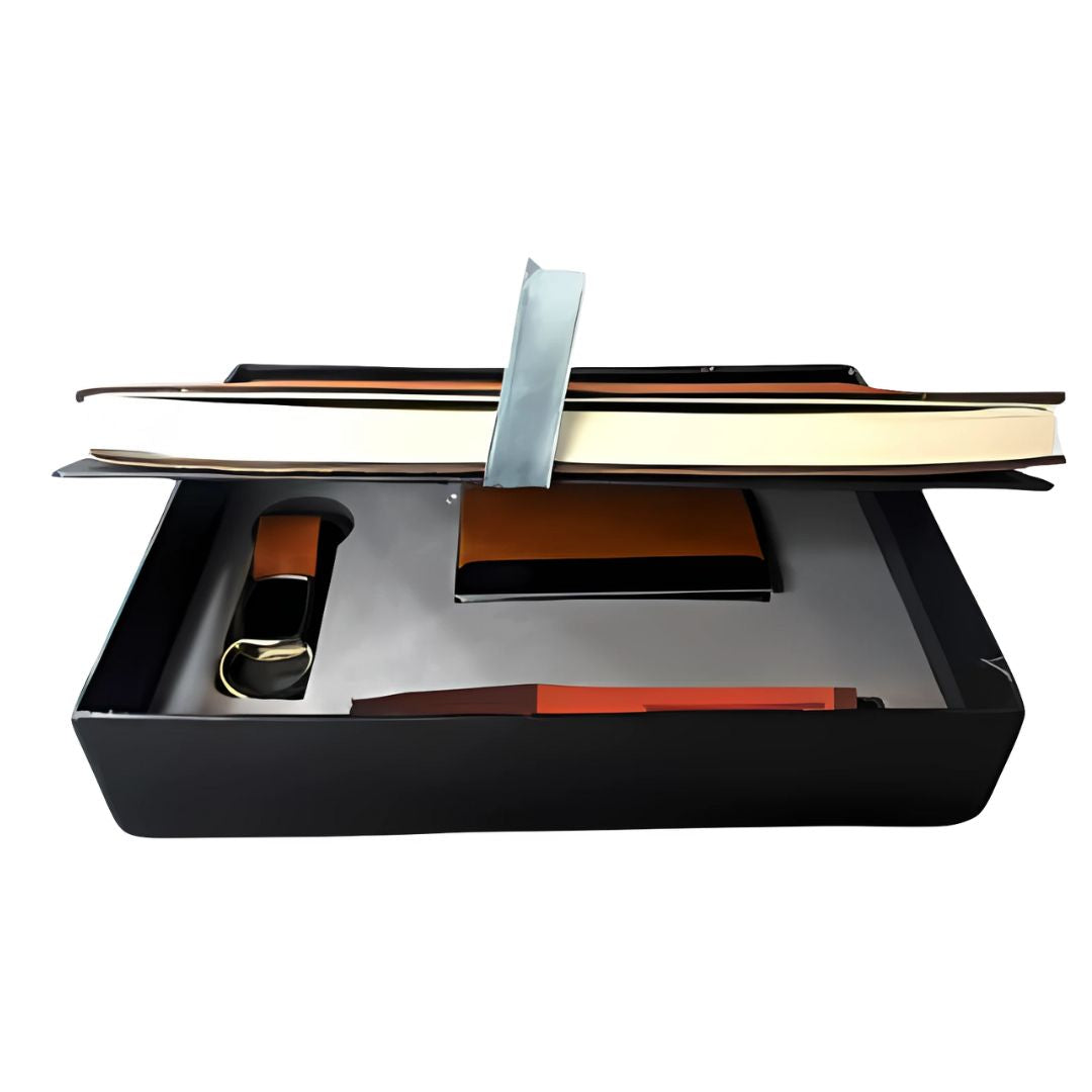 Q122 - Compact 4 pc Tan Gift Set | Notebook, Pen, Keychain & Card Holder - corporate gift by YuBingo