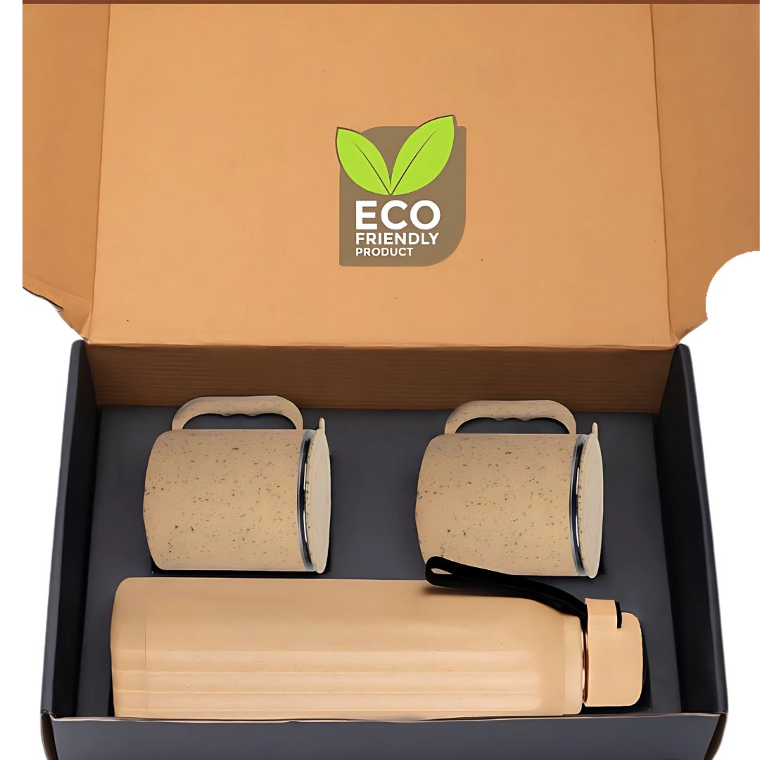 Q197 - 3 pc Eco Gift Set (Insulated Square Eco Steel Bottle with 2 Eco Steel Cups) - corporate gift by YuBingo