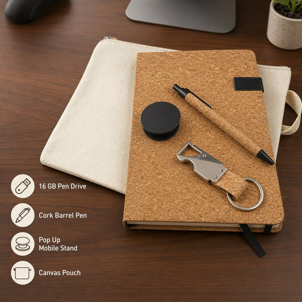 EcoPouch Set of 5: Cork Utility Pro Kit in Multipurpose Canvas Pouch - Premium Corporate Gift | Q227 - corporate gift by YuBingo