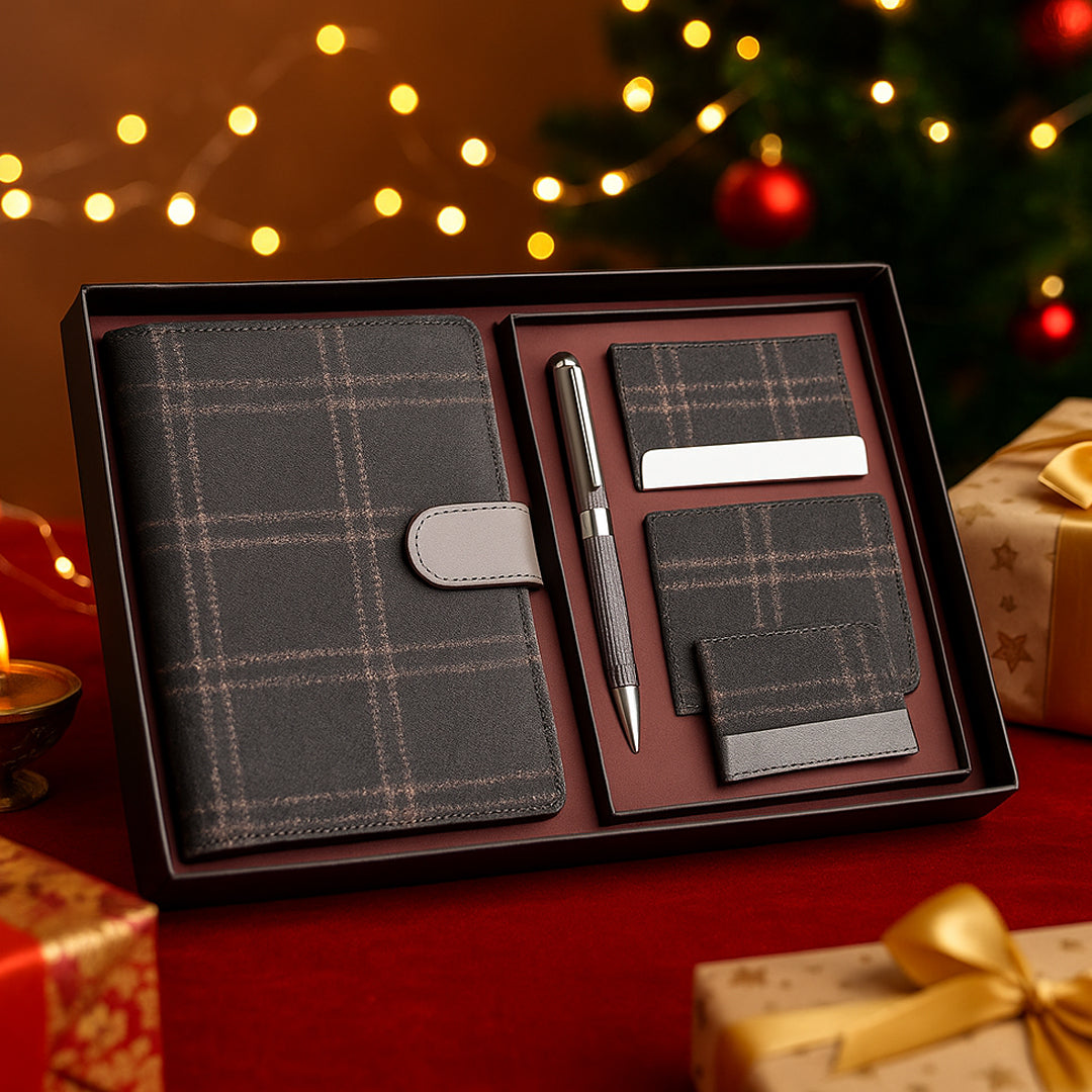 Q78 - Tweed Gray 4-in-1 Gift Set | Passport Holder, Wallet, Card Holder & Pen - corporate gift by YuBingo