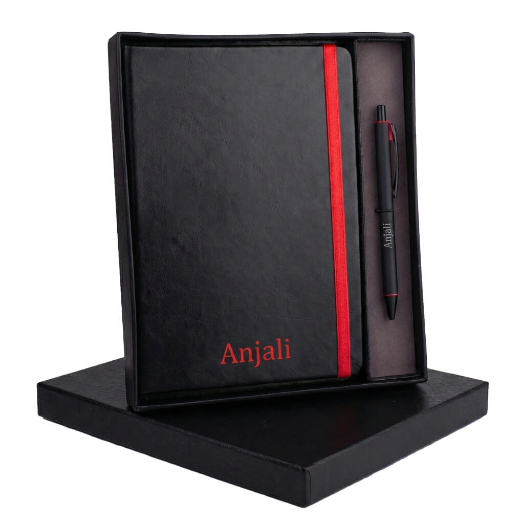 Q90 Red - Laser Engrave A5 Notebook & Metal Highlight Pen Gift Set (Premium Box) - corporate gift by YuBingo