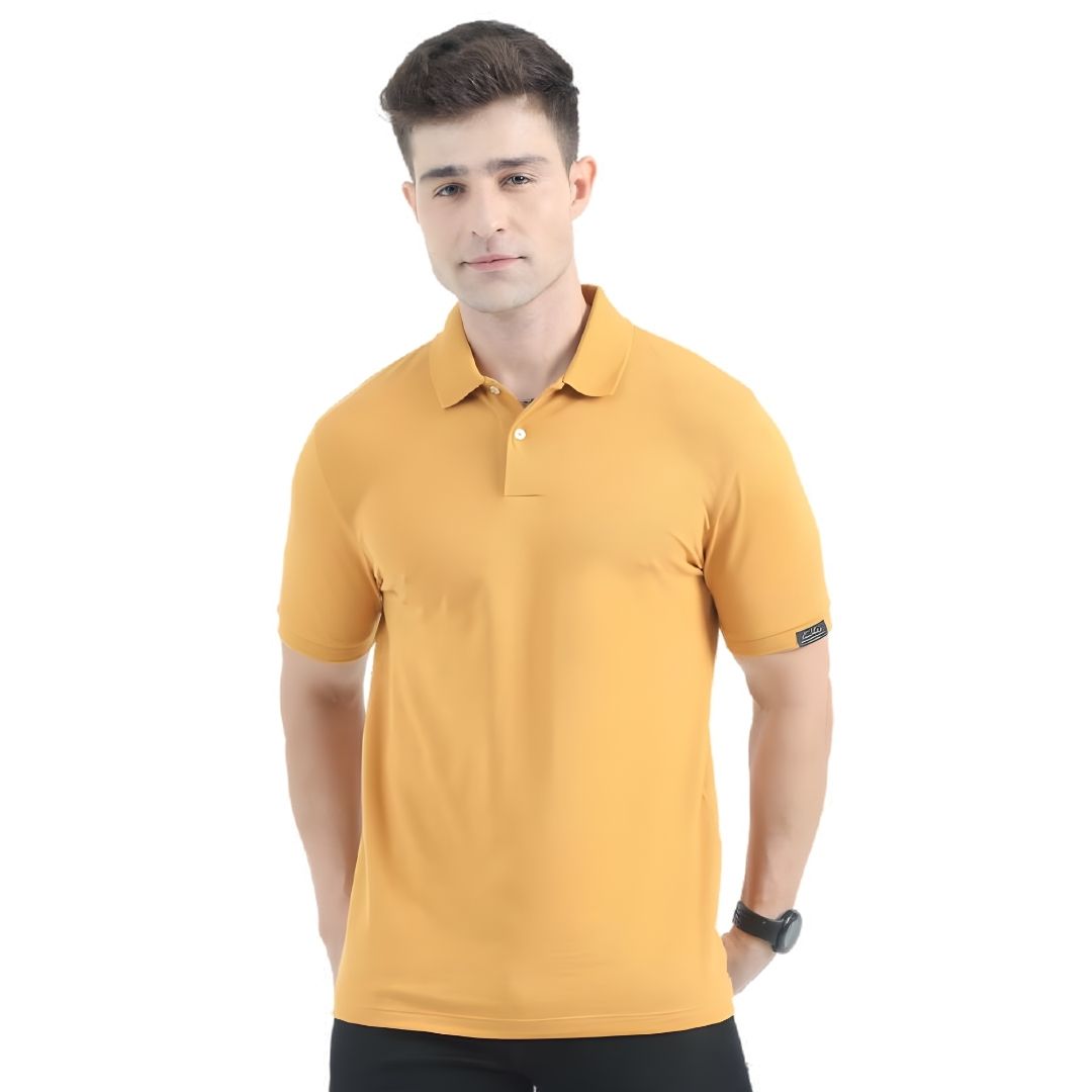 Rare Rabbit Premium Polo - Mustard Unisex Cotton Lycra Tee - corporate gift by YuBingo