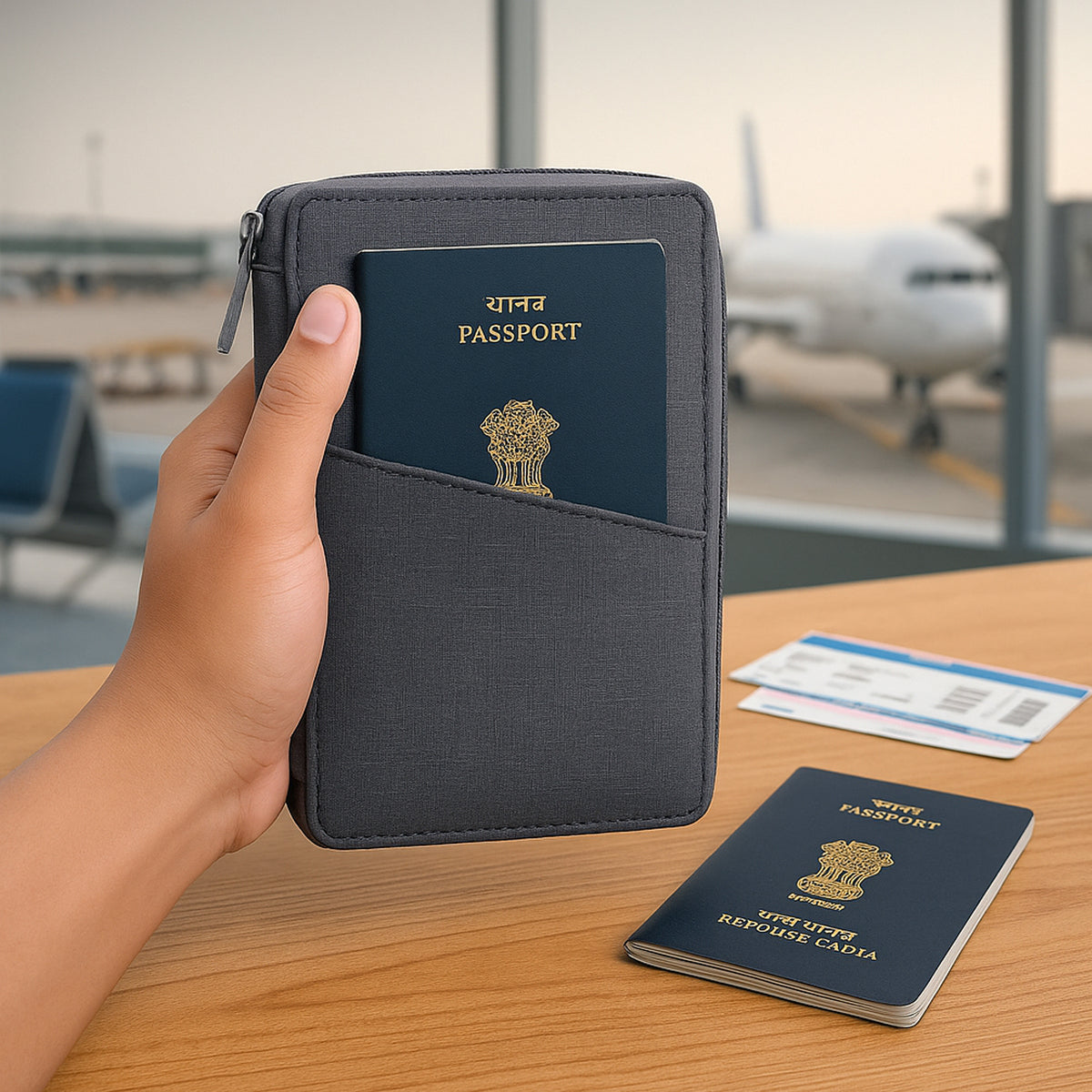 S33 - All in 1 Zipper Passport Holder with Sim Card Case - Gray - corporate gift by YuBingo