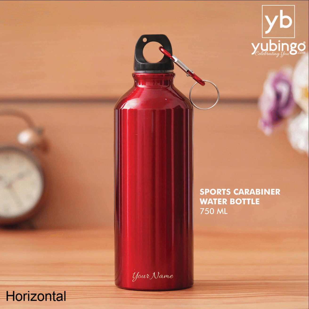 Customizable Large Red Aluminum Sports Bottle with Carabiner - corporate gift by YuBingo