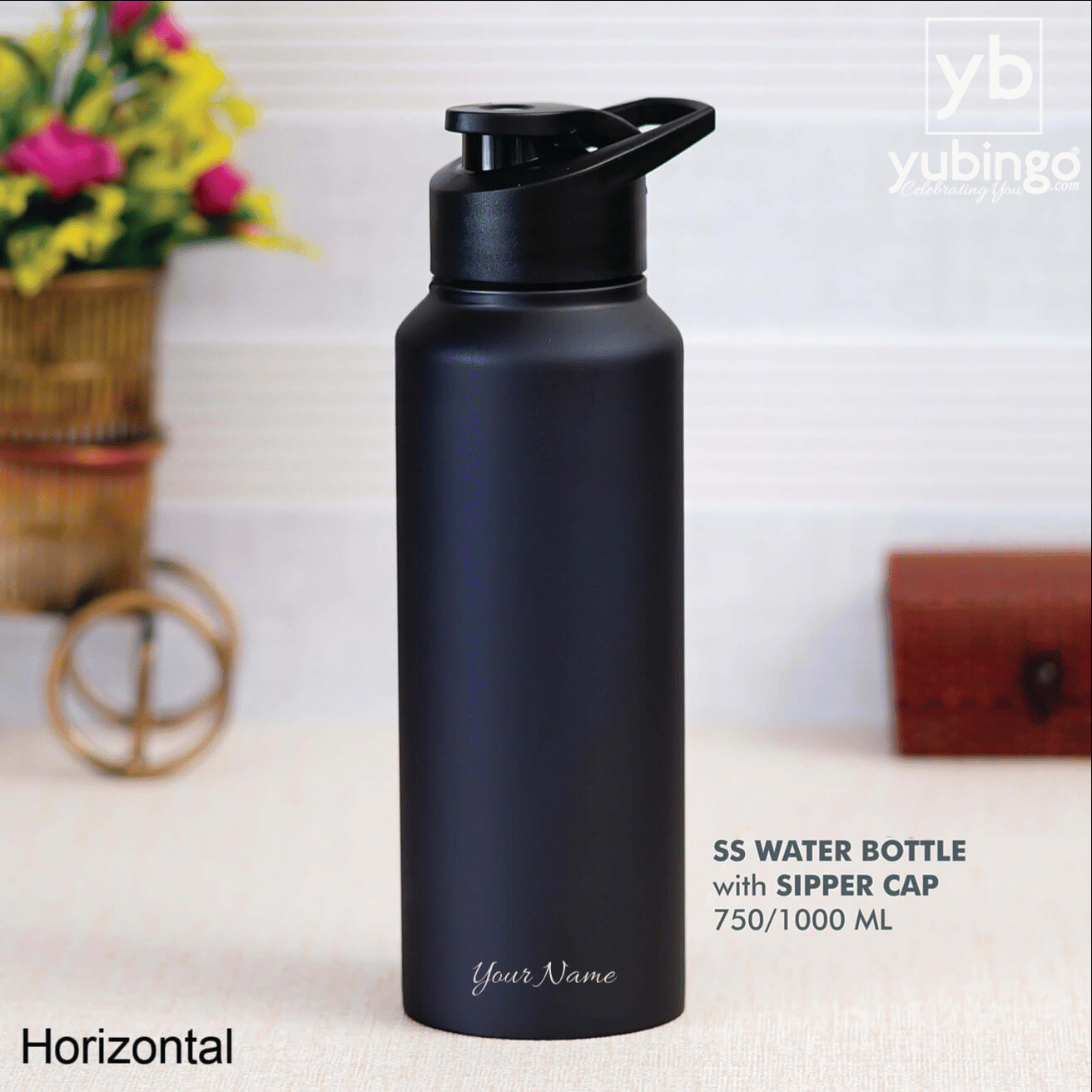 Customizable Black Stainless Steel Bottle with Sipper Cap - 750 ML - corporate gift by YuBingo