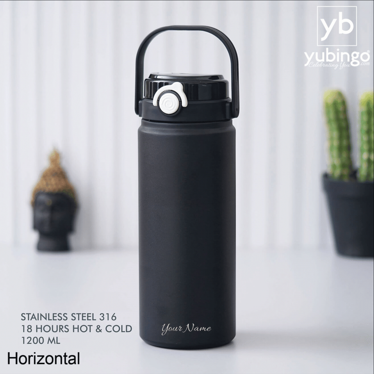 Black Stainless Steel Bottle - 1200 ML - corporate gift by YuBingo