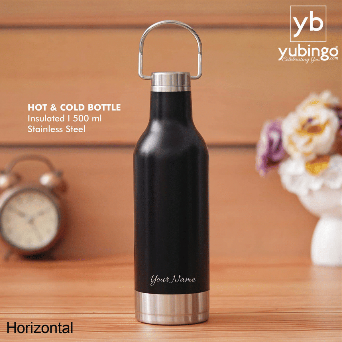 Black Stainless Steel Bottle - 500 ML - corporate gift by YuBingo