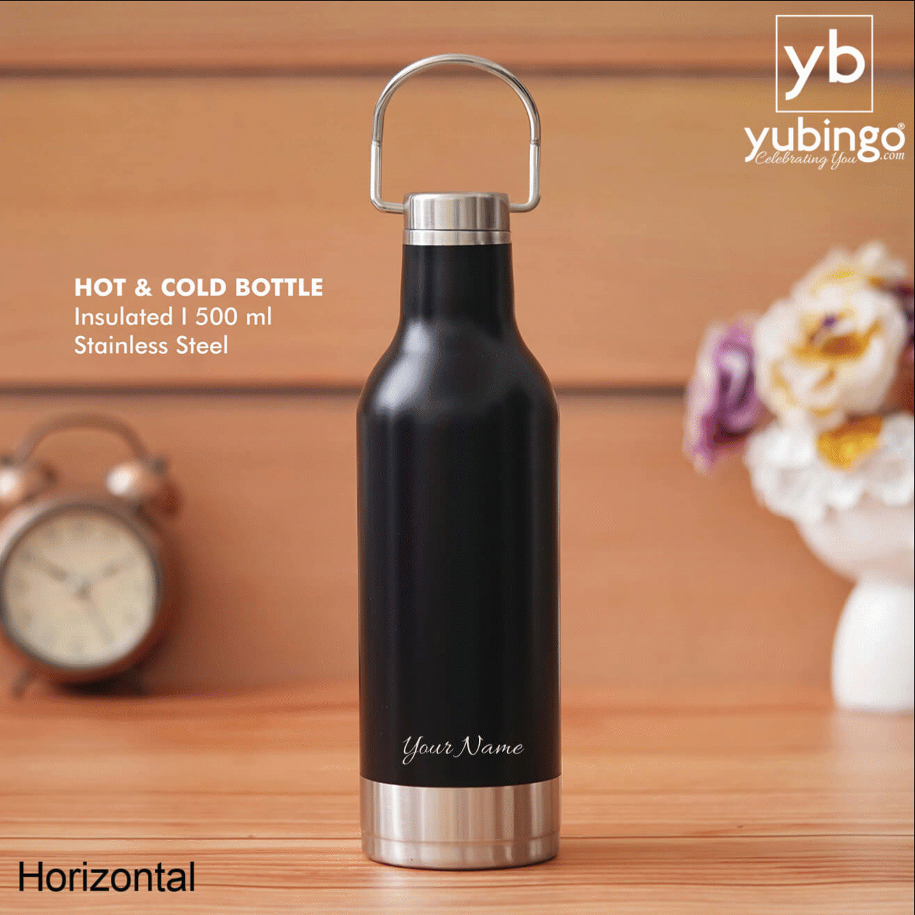Black Stainless Steel Bottle - 500 ML - corporate gift by YuBingo