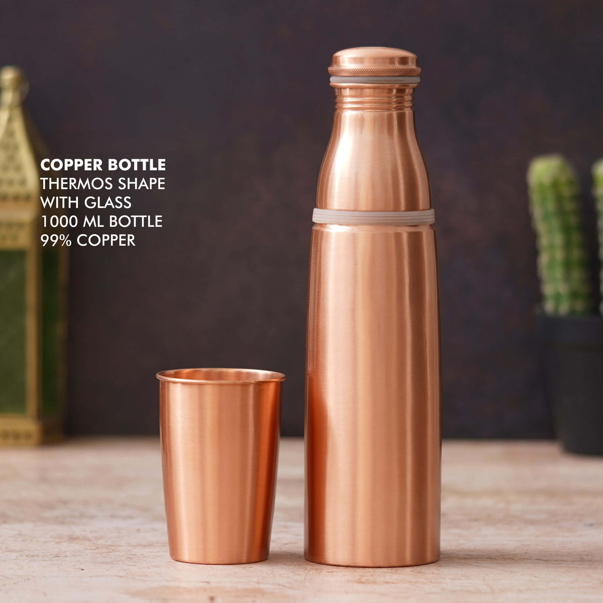 Premium Thermos Shape Copper Bottle with Glass - Hydrate in Ultimate Style - product image 2
