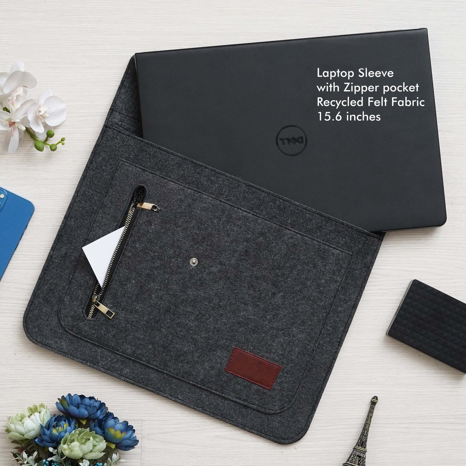 Black Laptop Sleeve with Zipper Pockets - Fits Laptops Up to 15.6 Inch - corporate gift by YuBingo