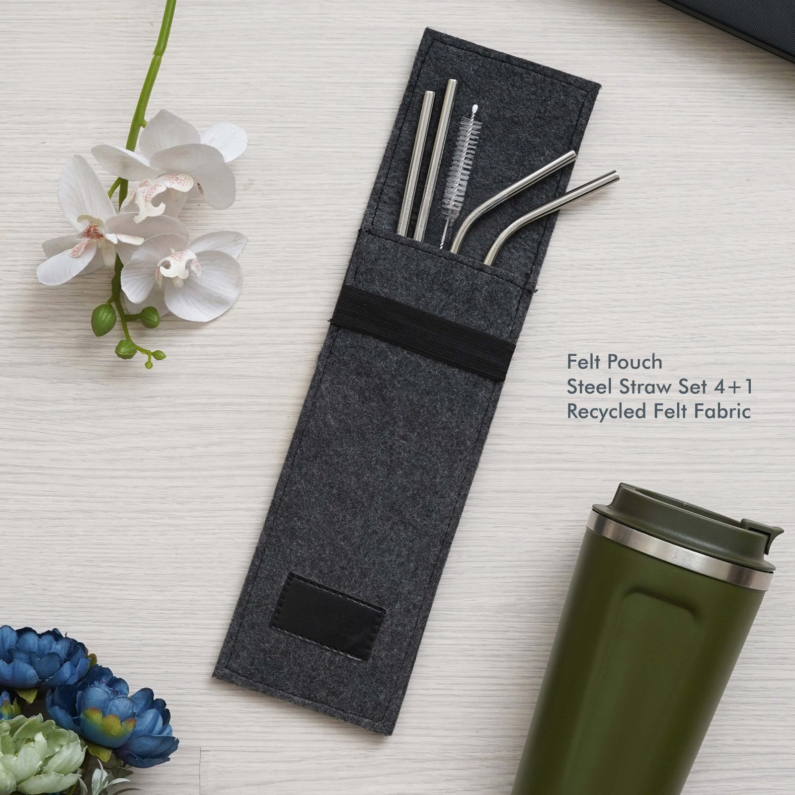Eco-Friendly Black Pouch + Steel Straw Set - Sustainable Gift Combo - corporate gift by YuBingo
