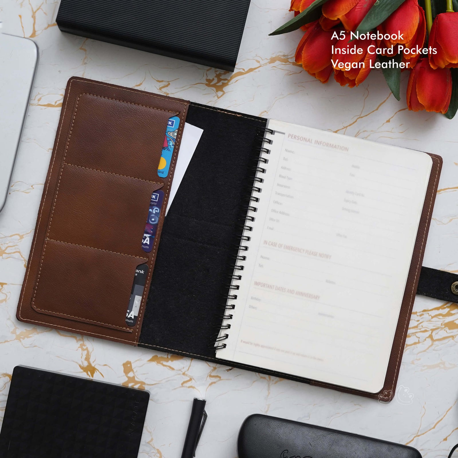 Personalized Tan A5 Vegan Leather Notebook - Embrace Eco-Friendly Luxury - corporate gift by YuBingo