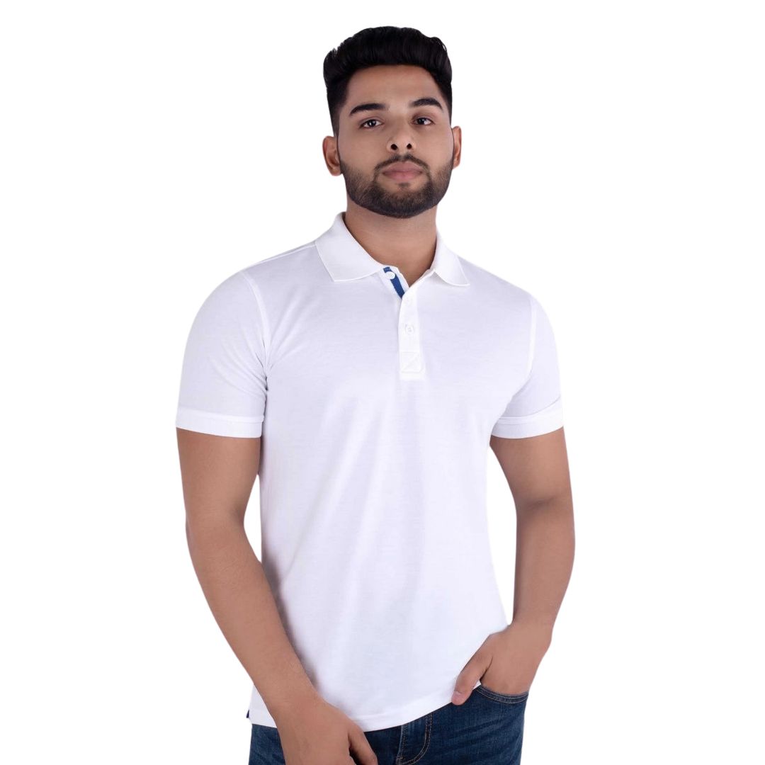 UCB Polo T-Shirt (White) - Men’s Cotton Poly Polo - corporate gift by YuBingo