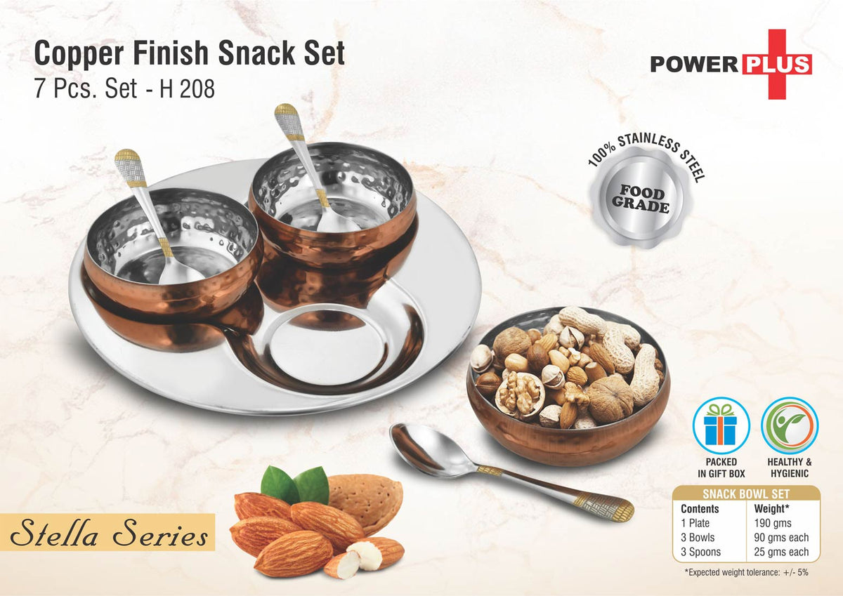 7 pc Copper Finish Snack Set with Bowls, Spoons, and Serving Tray - corporate gift by YuBingo
