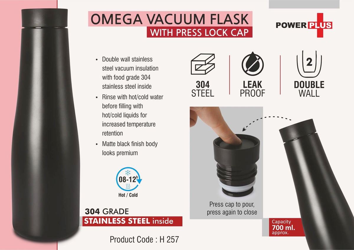 Omega Vacuum Flask with Press Lock Cap - 700ml Capacity in Black - product image 2