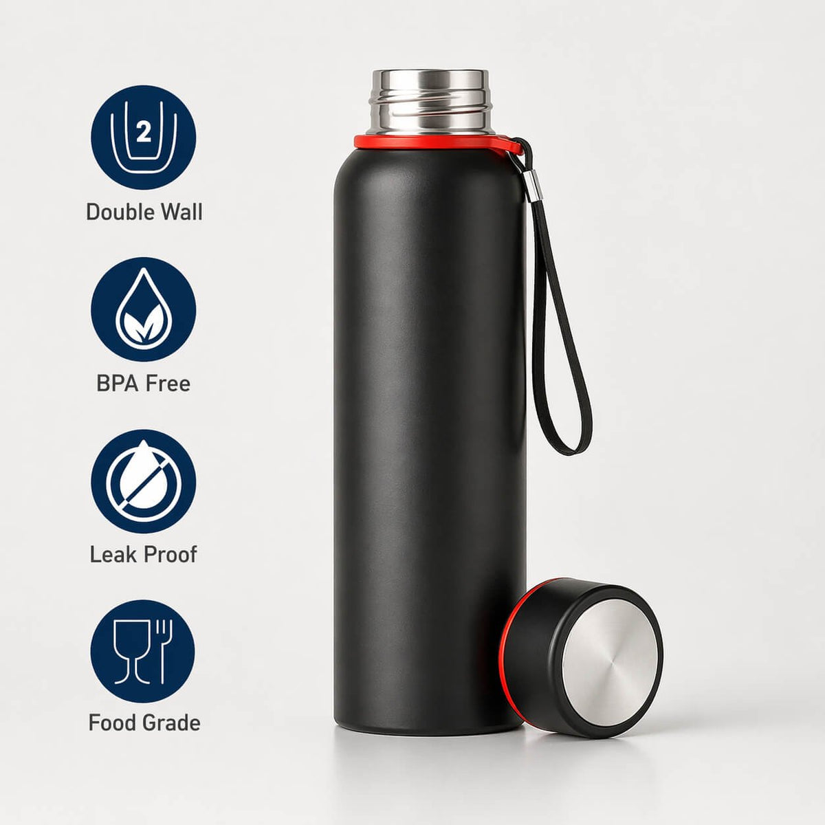 Quest 700: Vacuum Insulated Flask with Carry Strap - Premium Corporate Gift | H395 - corporate gift by YuBingo