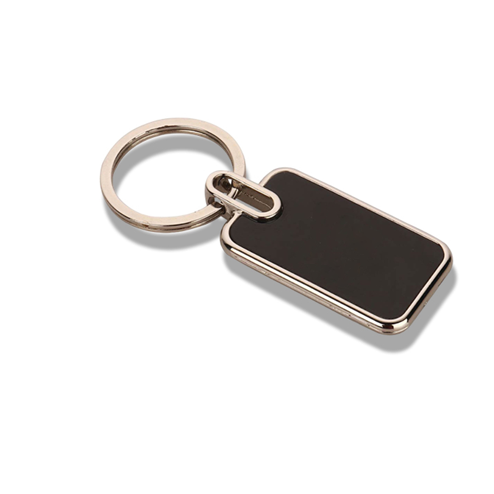 Rectangle Metal Keychain with Black Finish and Double-Sided Laser Engraving - corporate gift by YuBingo