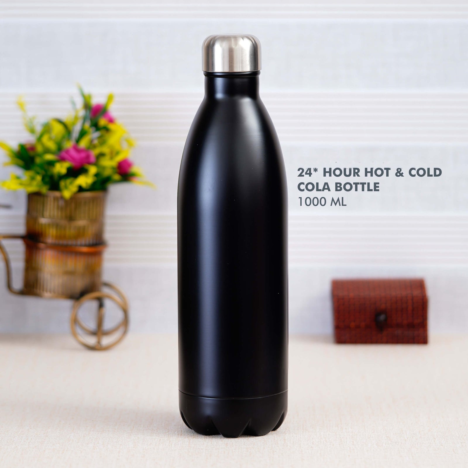 Black Stainless Steel Cola Bottle - 1000 ML - corporate gift by YuBingo