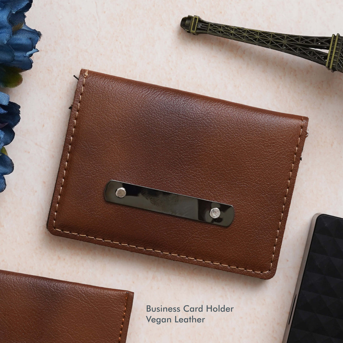 Classic Tan Business Card Holder - Vegan Elegance - corporate gift by YuBingo