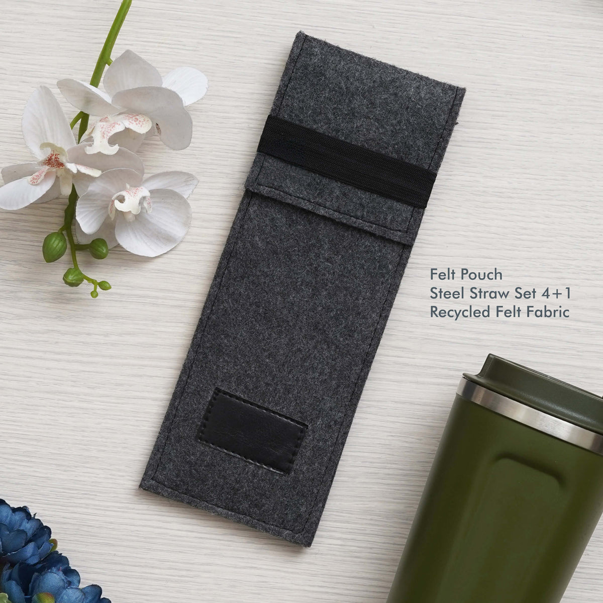 Eco-Friendly Black Pouch + Steel Straw Set - Sustainable Gift Combo - corporate gift by YuBingo