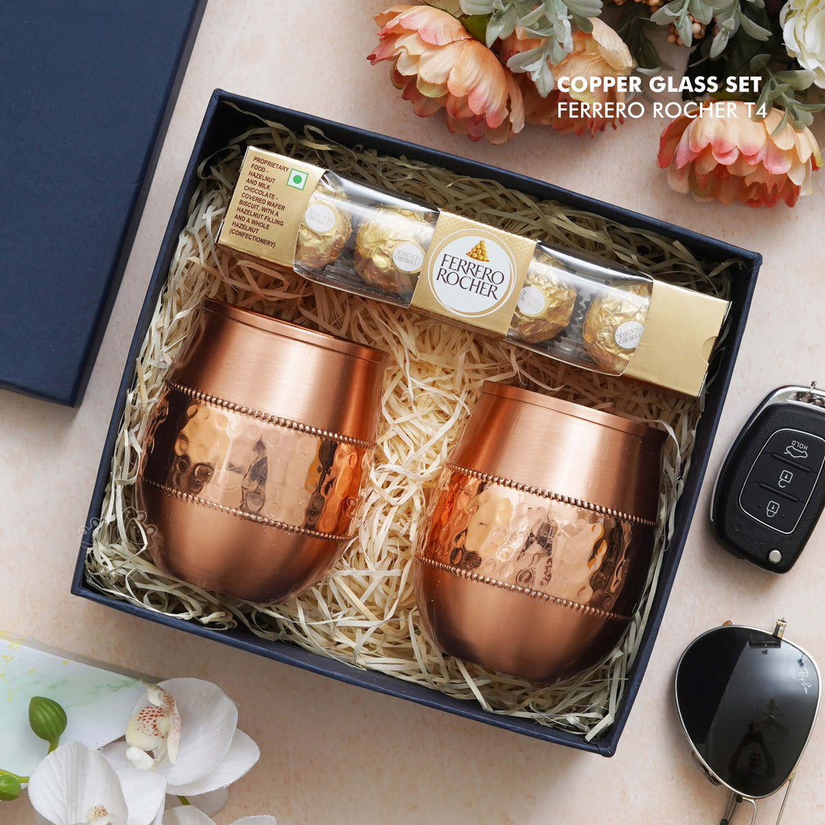 Personalized Copper Tumbler Gift Set with Ferrero Rocher Chocolates - corporate gift by YuBingo