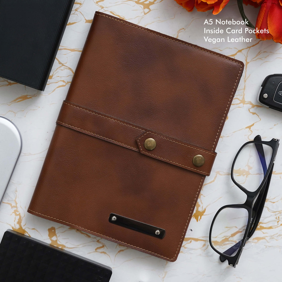 Personalized Tan A5 Vegan Leather Notebook - Embrace Eco-Friendly Luxury - corporate gift by YuBingo
