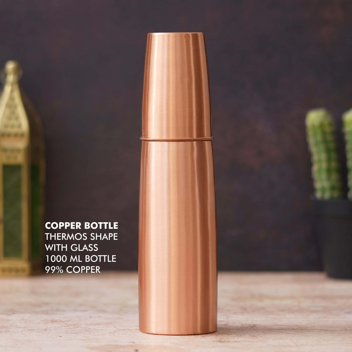 Premium Thermos Shape Copper Bottle with Glass - Hydrate in Ultimate Style - corporate gift by YuBingo