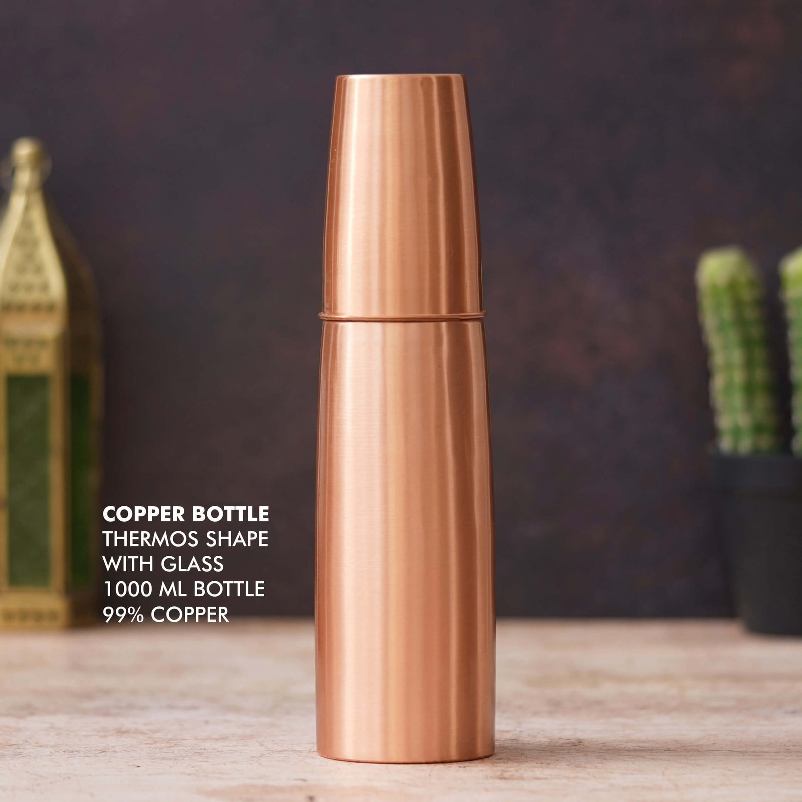 Premium Thermos Shape Copper Bottle with Glass - Hydrate in Ultimate Style - corporate gift by YuBingo