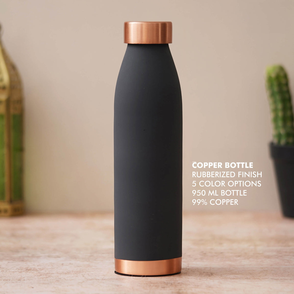 Sleek Black Rubberized Finish Copper Bottle - Hydrate in Style - corporate gift by YuBingo
