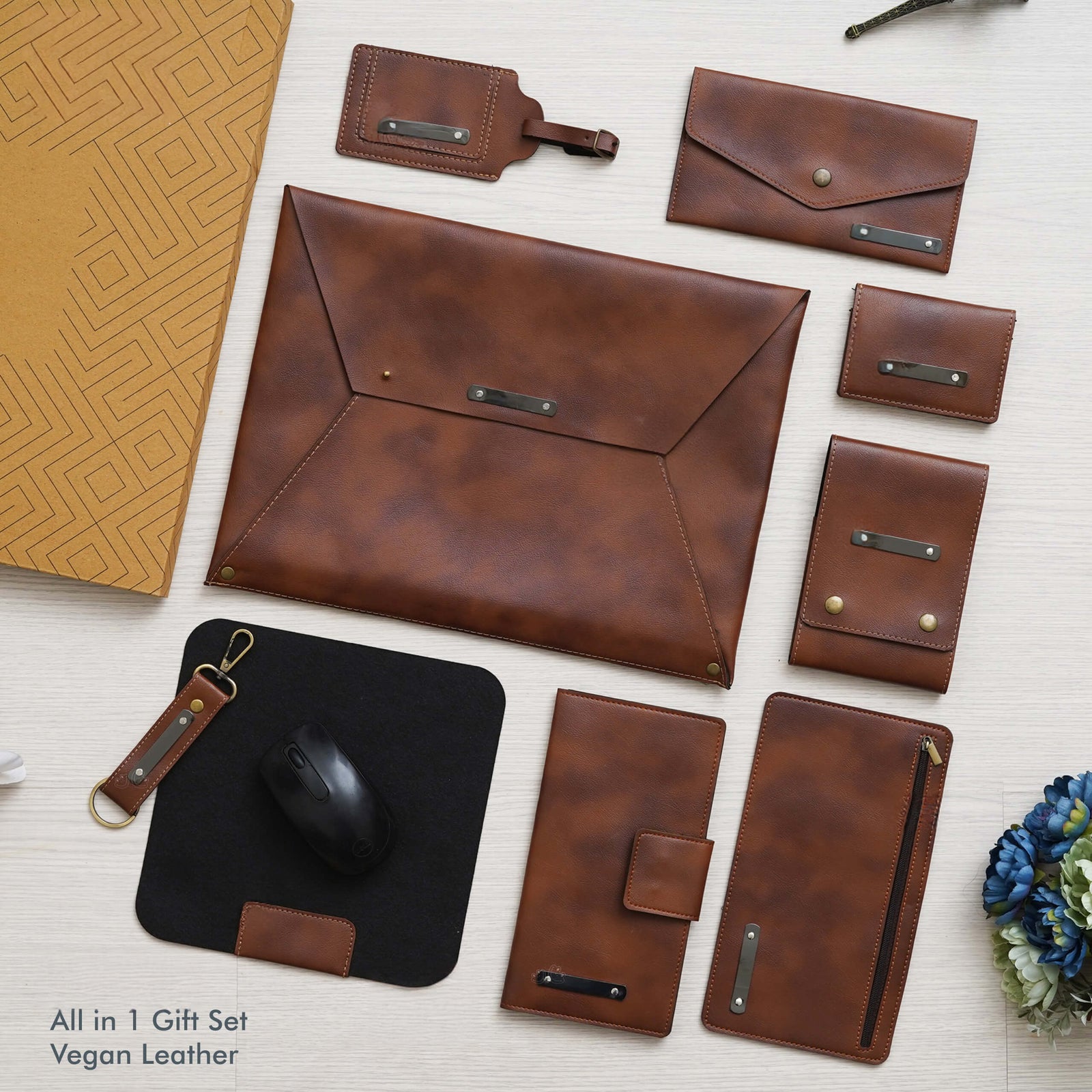 Sophisticated Tan Vegan Leather Office Gift Set - corporate gift by YuBingo