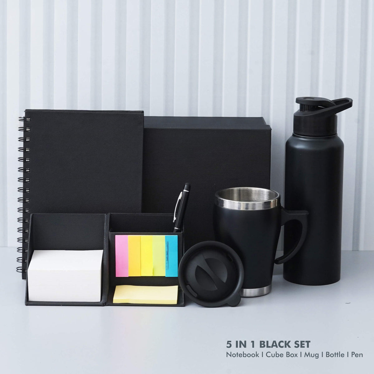 Stylish Black Viro Notebook Gift Set - Cube Box, Mug, Bottle, Pen - corporate gift by YuBingo