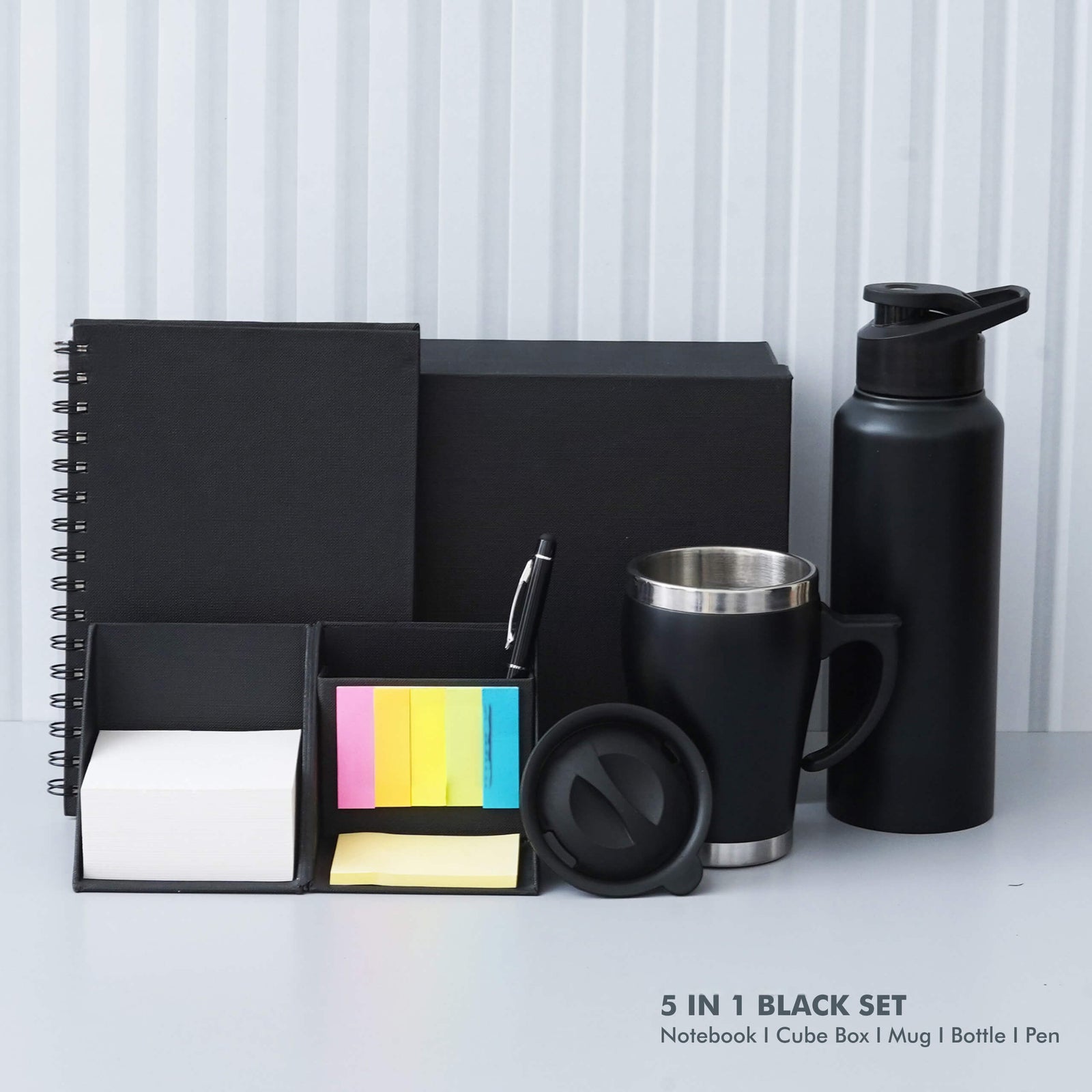Stylish Black Viro Notebook Gift Set - Cube Box, Mug, Bottle, Pen - corporate gift by YuBingo