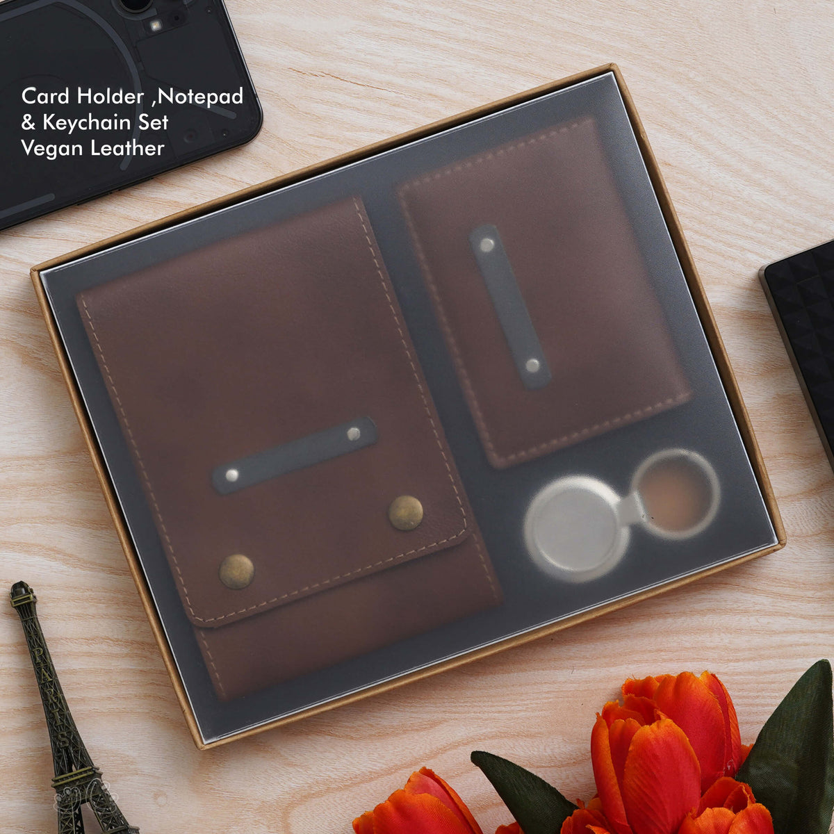 Tan Vegan Leather Passport Holder, Luggage Tag & Keychain Set - corporate gift by YuBingo