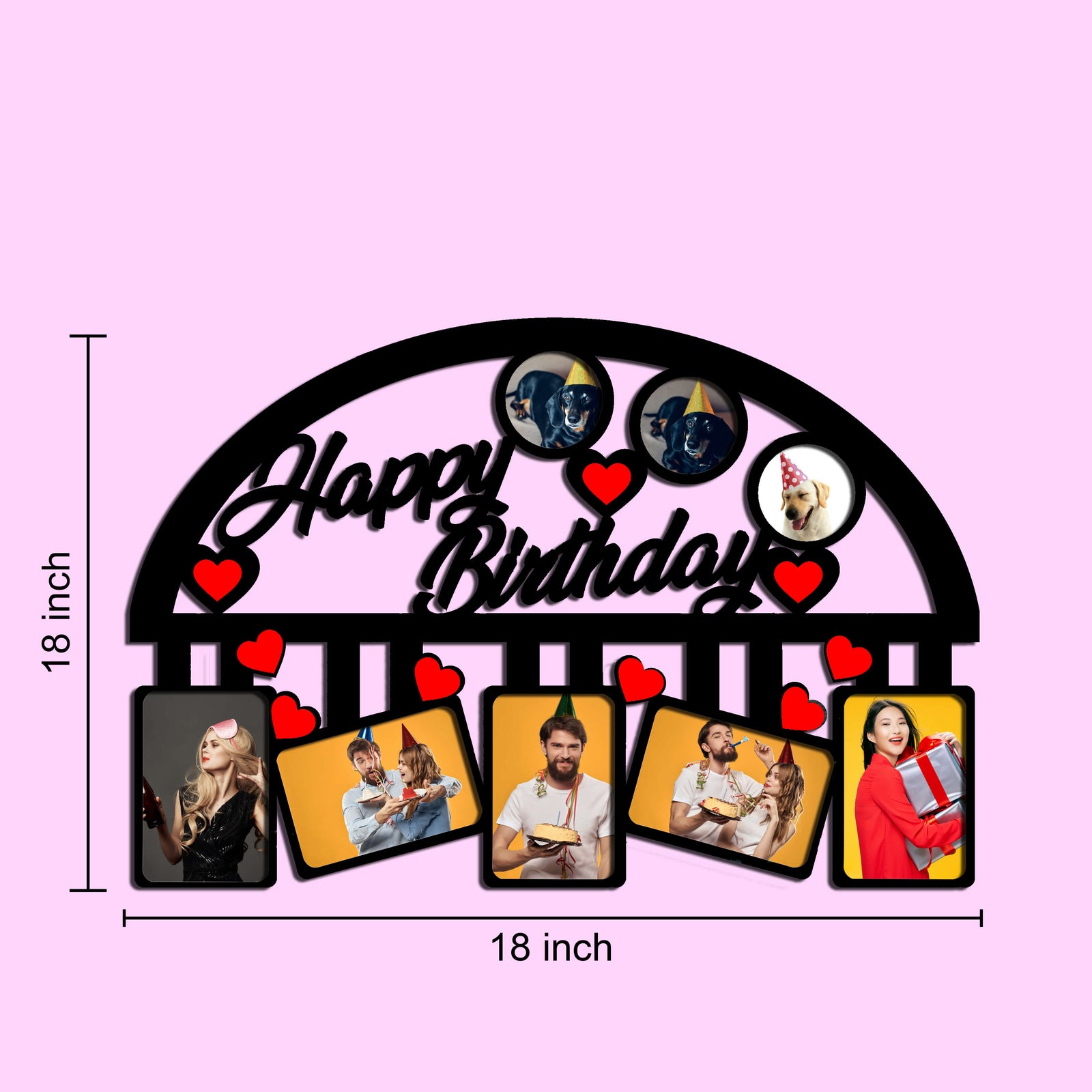 Laser Cut Happy Birthday Photo Frame with Five Photos - 18" x 18" - corporate gift by YuBingo