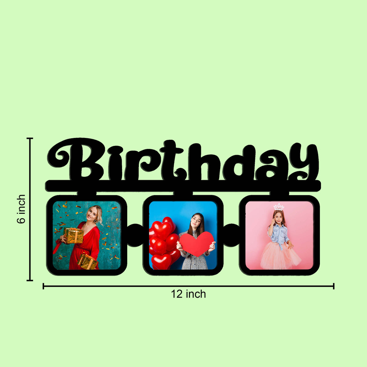 Laser Cut Photo Frame Birthday Photos with Three Photos - MDF Wood Wall Hanging, 12 x 6 Inches - corporate gift by YuBingo